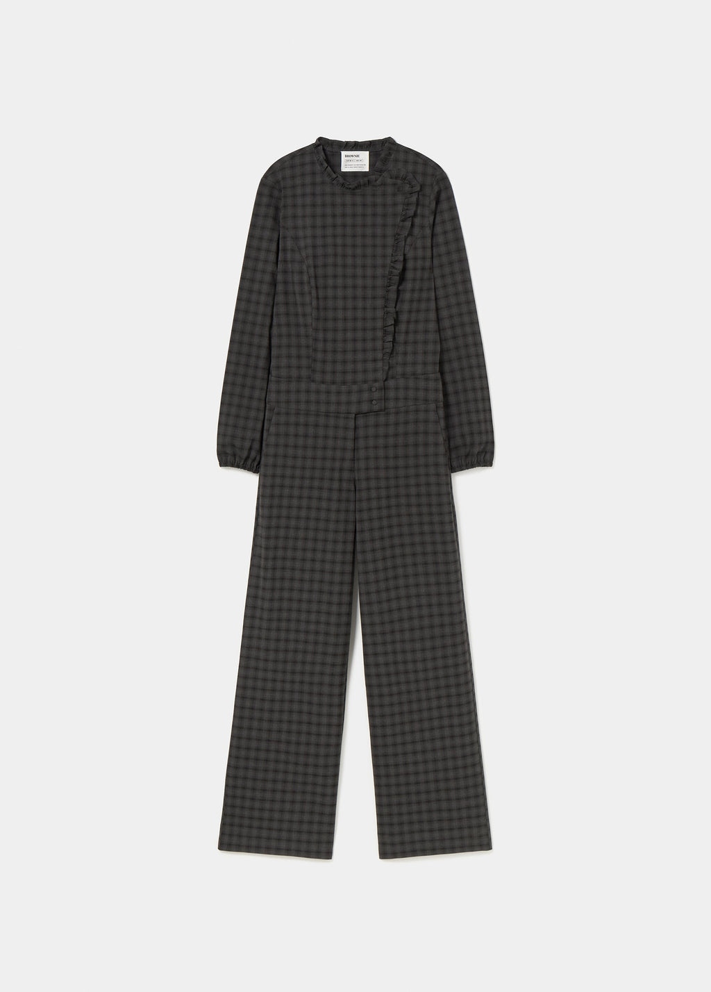 Long plaid jumpsuit with ruffle