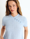 Blouse met Japans ruitdetail