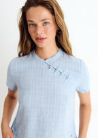 Blouse met Japans ruitdetail