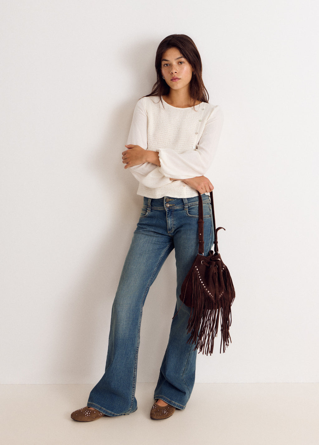 Blusa de manga comprida com smock