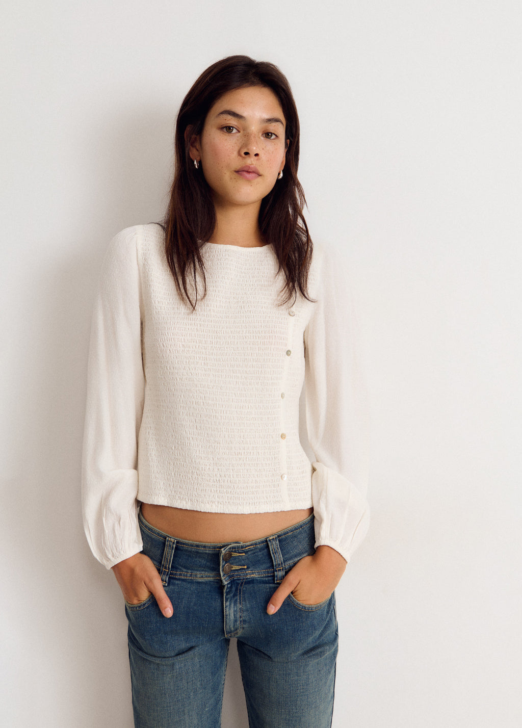 Blusa de manga comprida com smock
