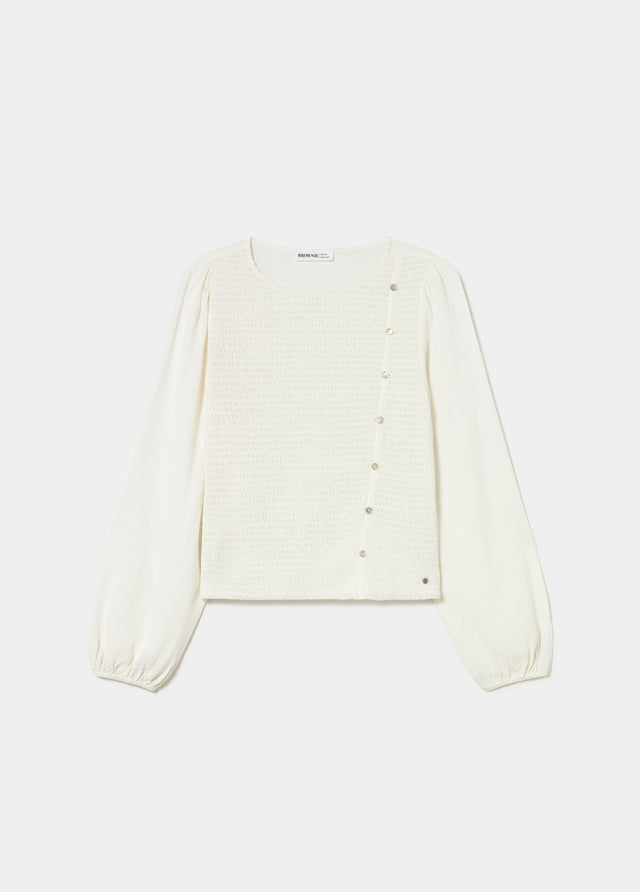 Long-sleeve smocked blouse