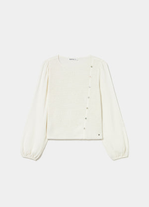Long-sleeve smocked blouse