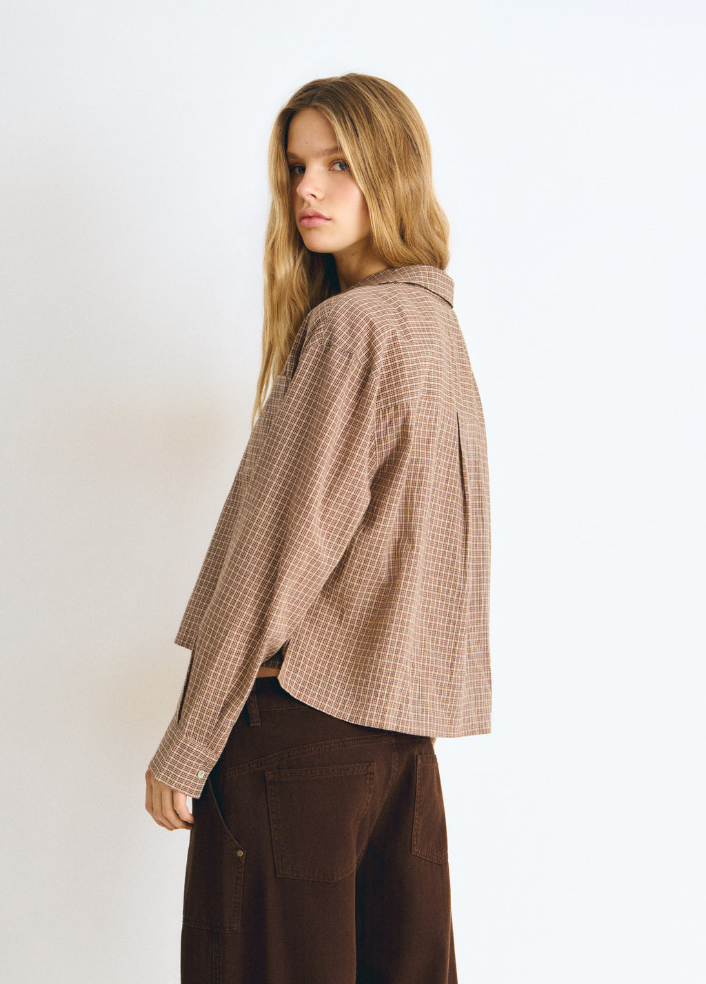 Karierte Cropped-Bluse