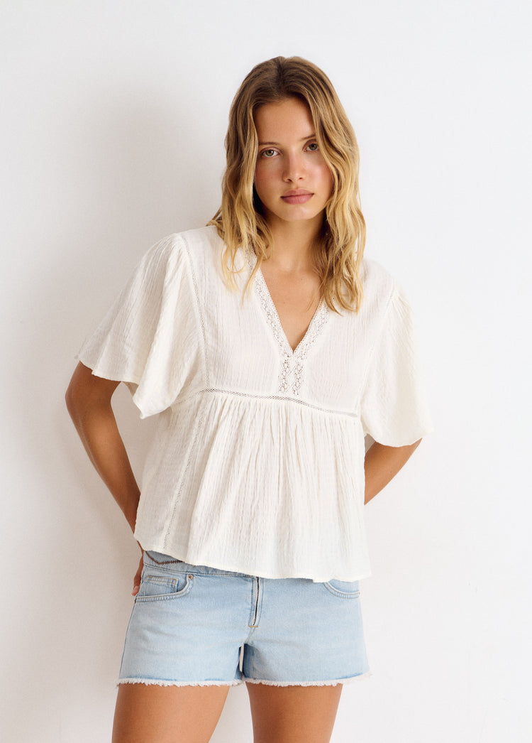 Blusa manica larga con pizzi