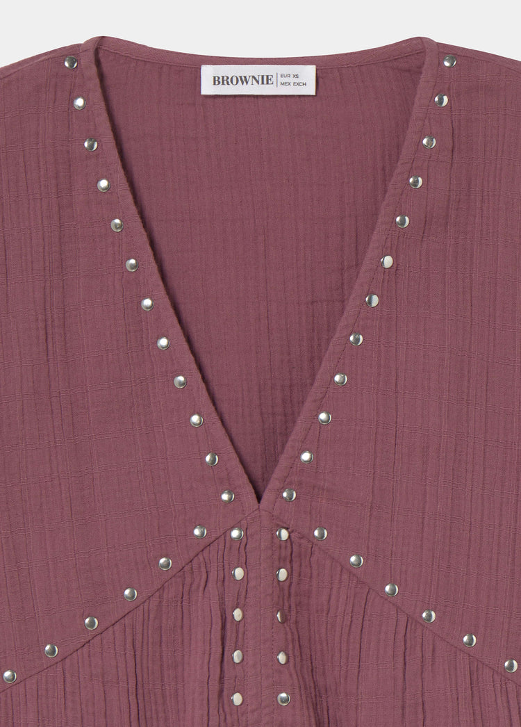 Long-sleeve studded blouse
