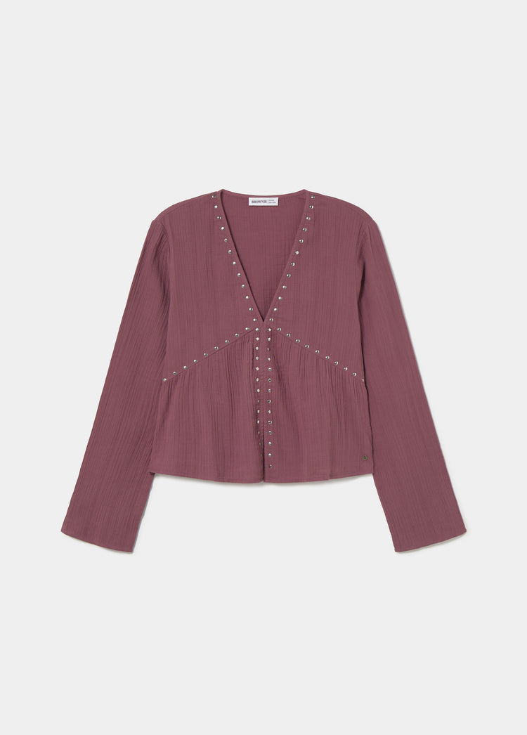 Long-sleeve studded blouse