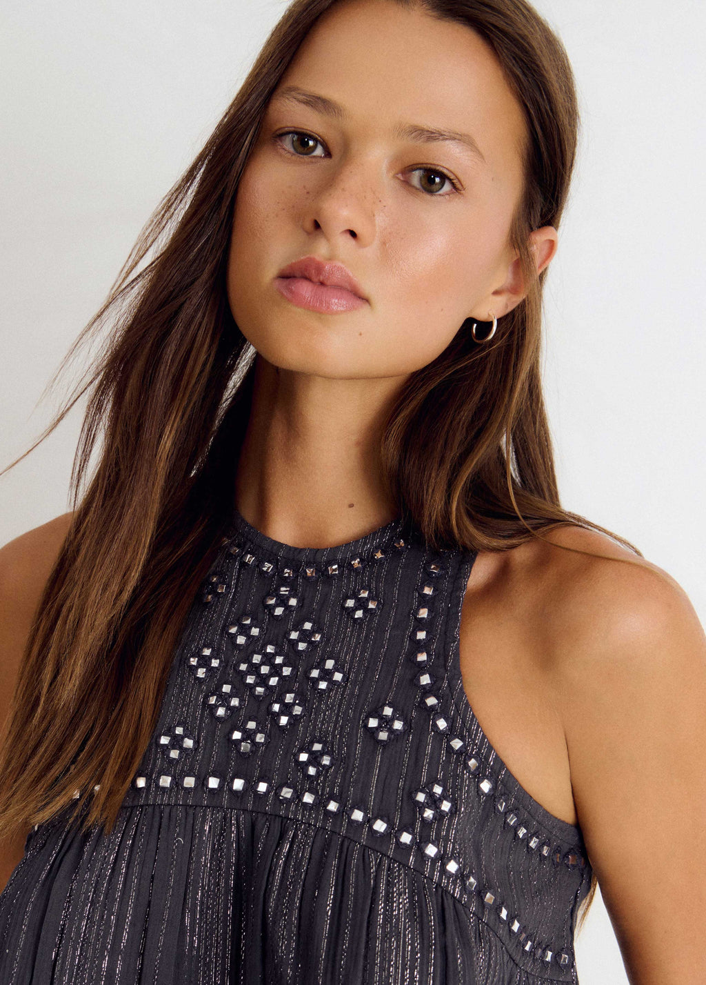 Top halter tejido lurex detalle espejos
