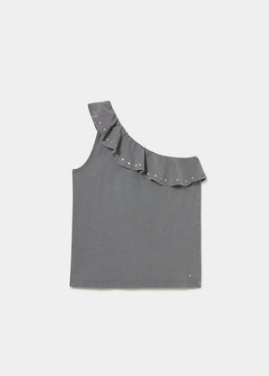 Asymmetric ruffle stud t-shirt
