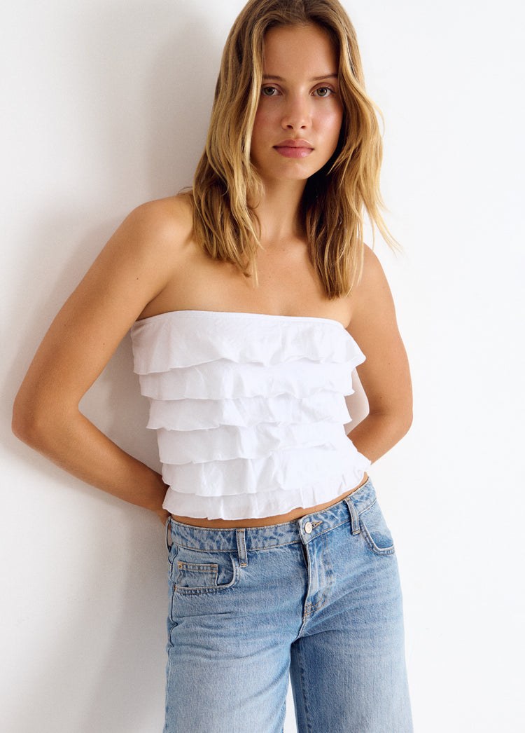 Top smock espalda multivolante
