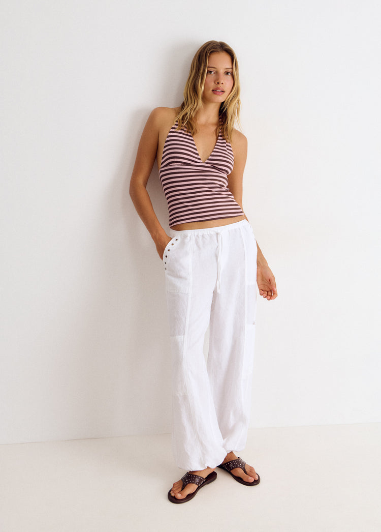Top halter raya tejida