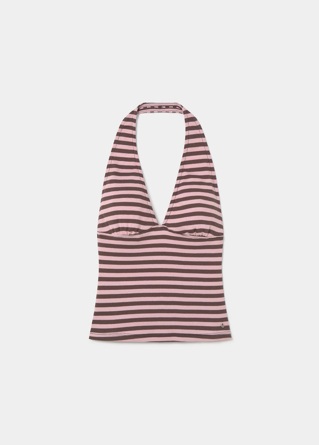 Woven stripe halter top