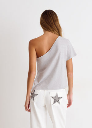 Asymmetrisches Shirt mit Blume und Nieten