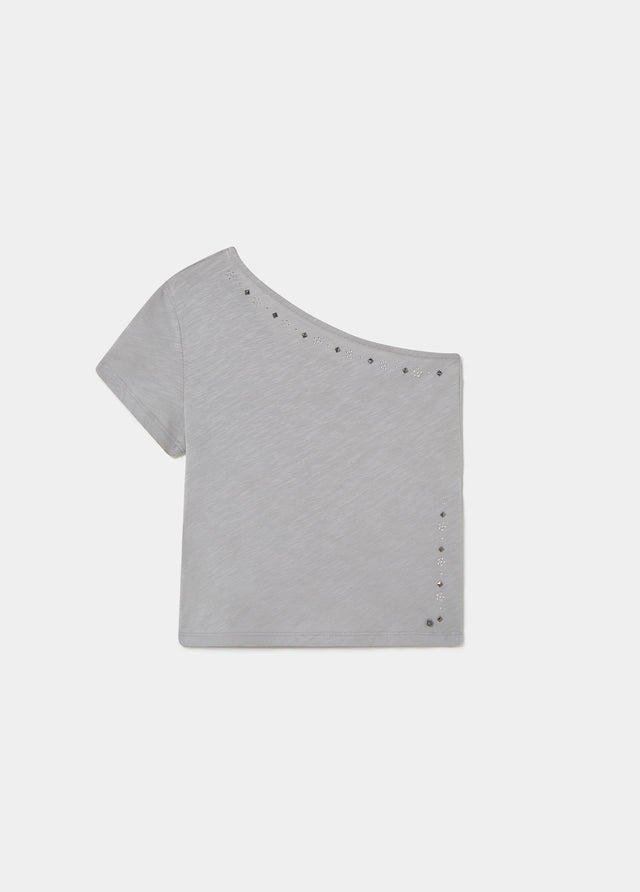 Asymmetric flower studded t-shirt