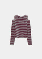 Camiseta de rayas finas en tono granate con escote cut-out en los hombros