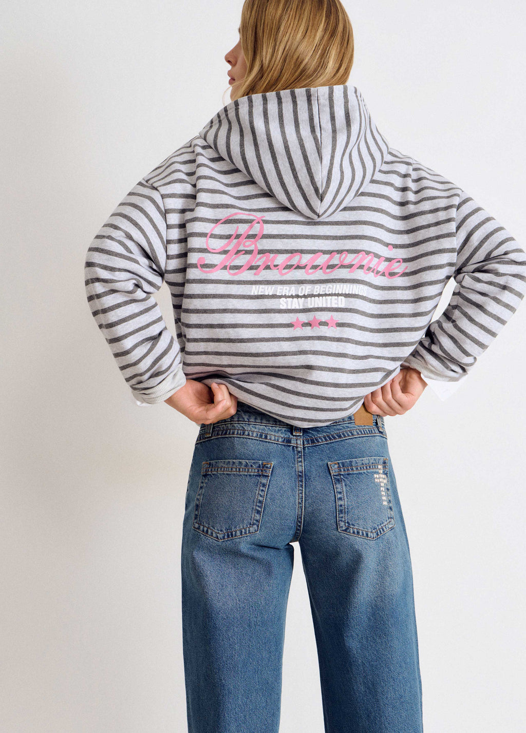 Striped zip-up sweatshirt with embroidery