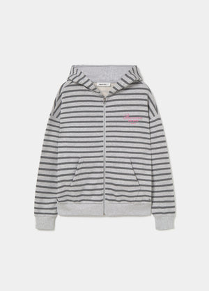 Striped zip-up sweatshirt with embroidery