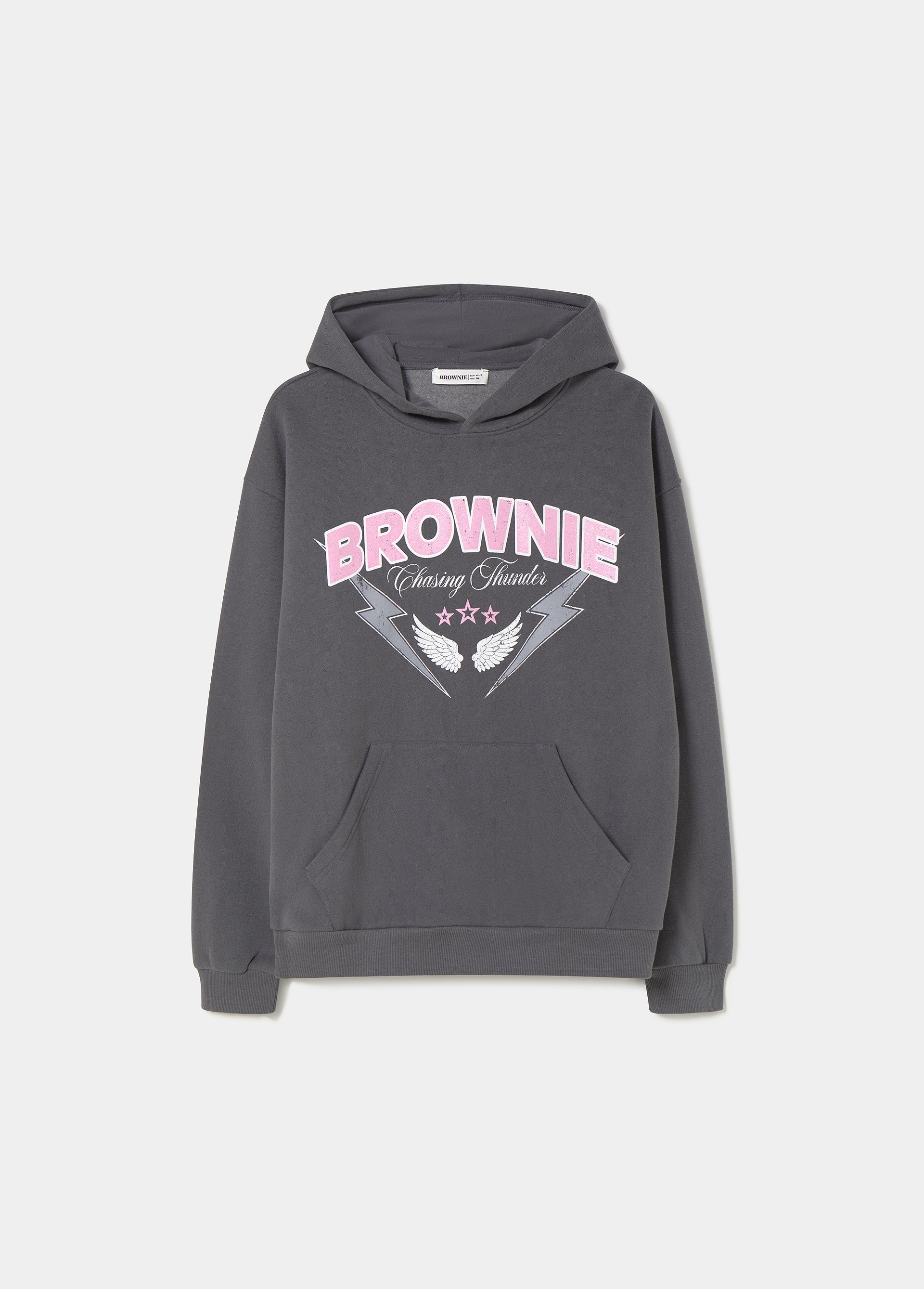 Sudadera de color antracita con capucha y estampado de alas en el pecho