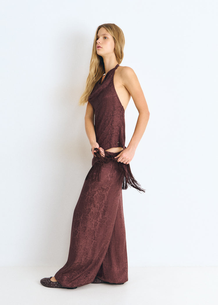 Harem pants with fringed scarf
