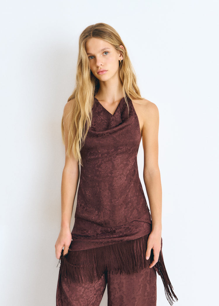 Jacquard-knit halter top