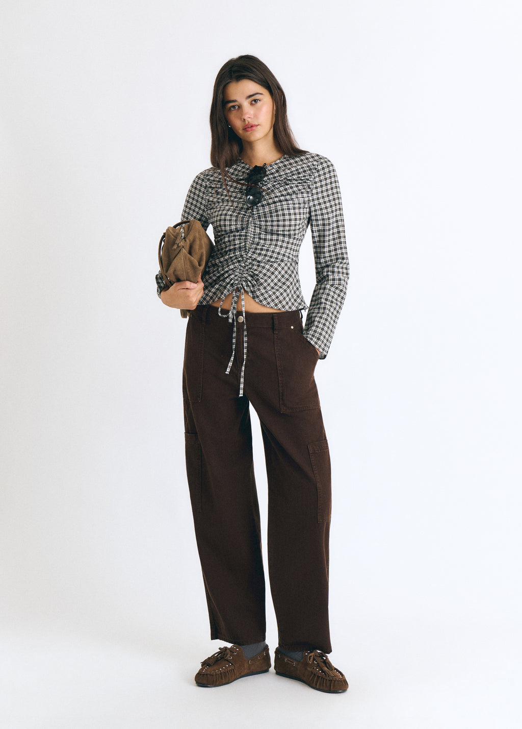 Blouse à carreaux avec détail de coulisse