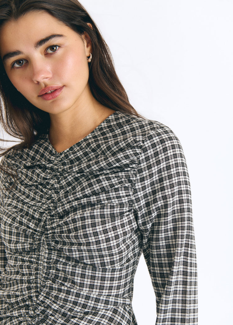 Blouse à carreaux avec détail de coulisse