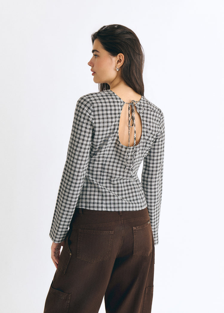 Blouse à carreaux avec détail de coulisse