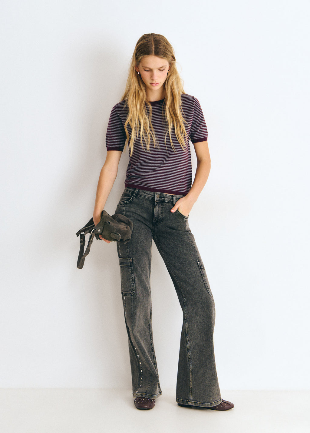 Denim with side studs and a cargo pocket