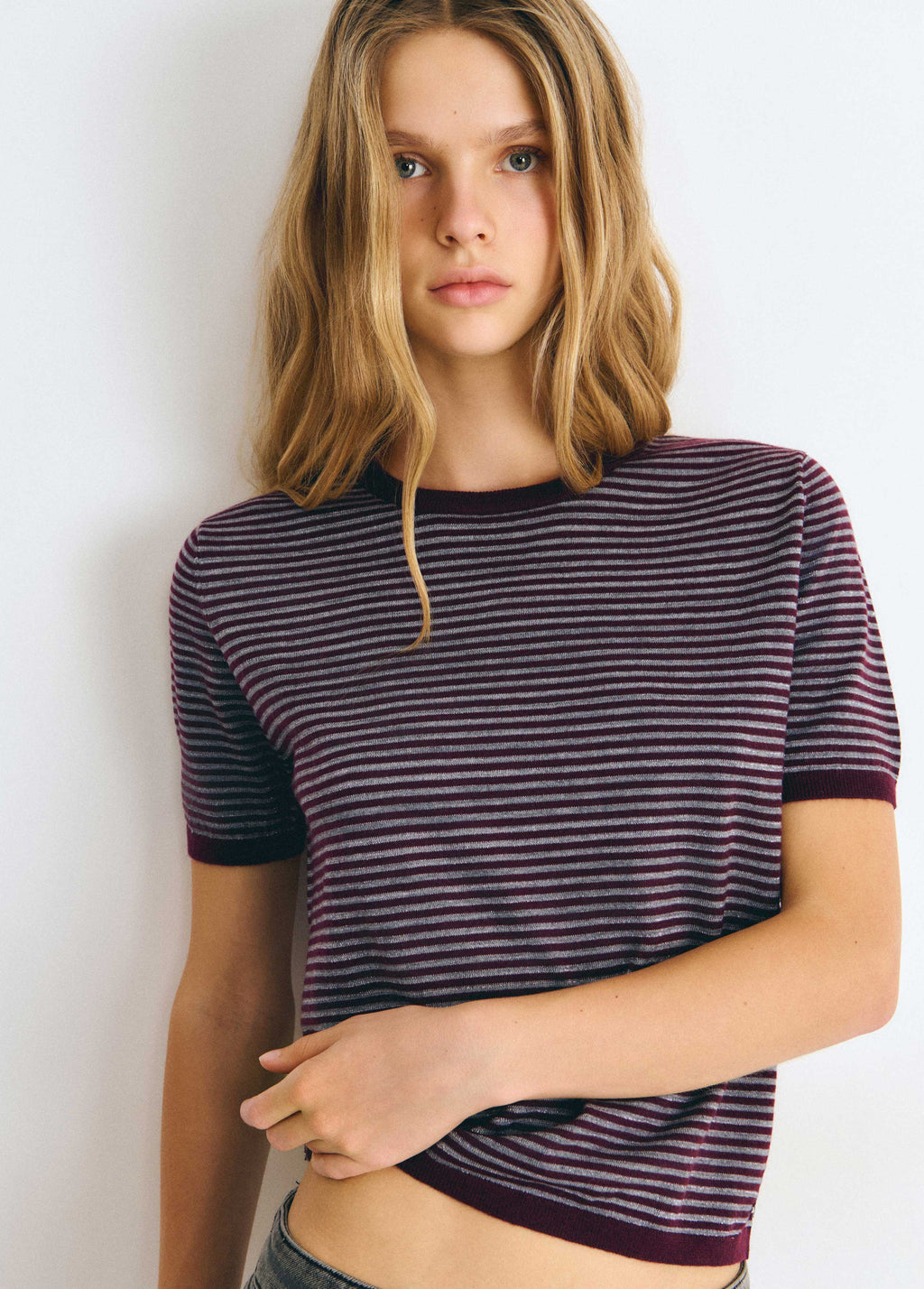 Kurzarmshirt mit Lurexstreifen