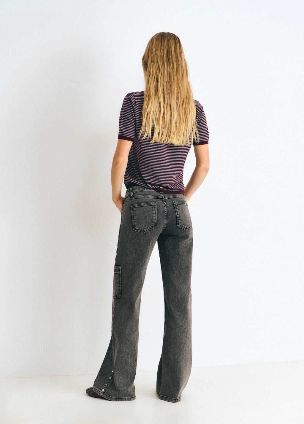 Denim with side studs and a cargo pocket