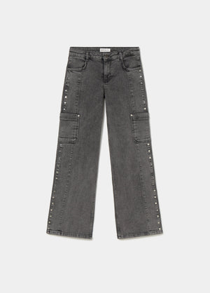 Denim with side studs and a cargo pocket