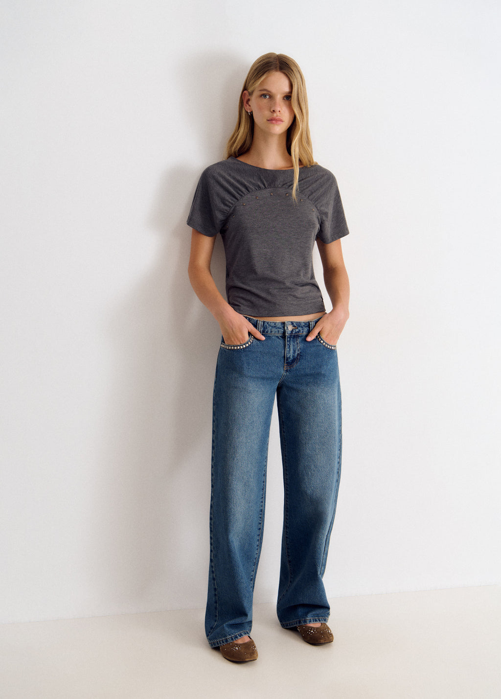 Denim with cross studs