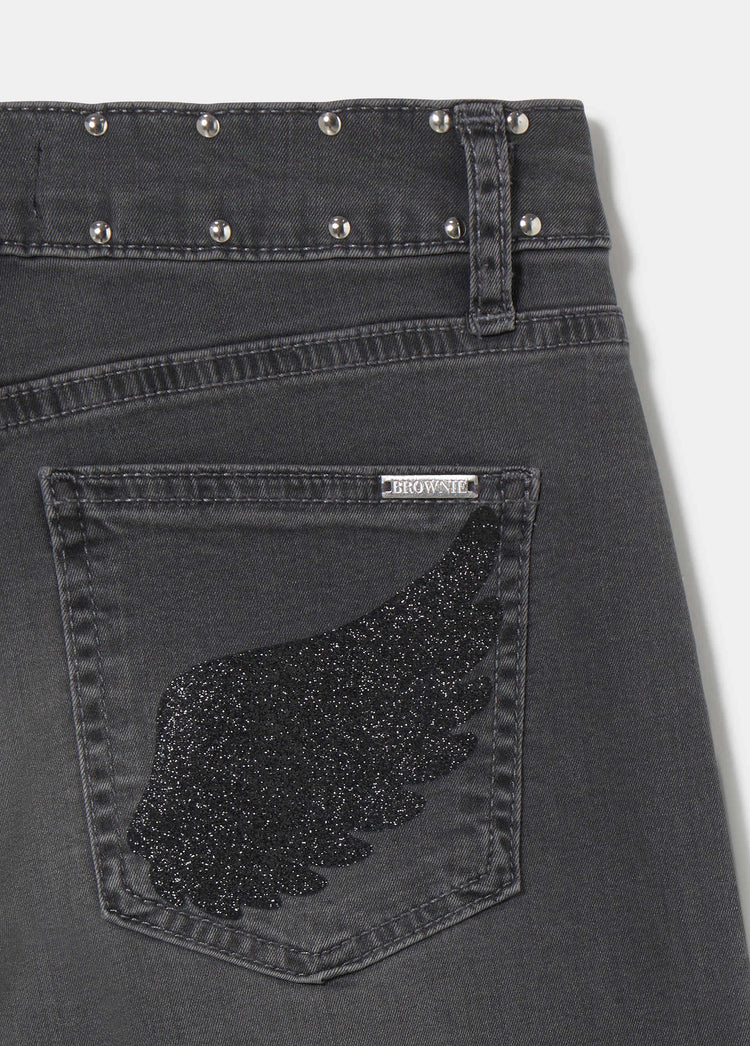 Jean culotte avec ailes pailletées