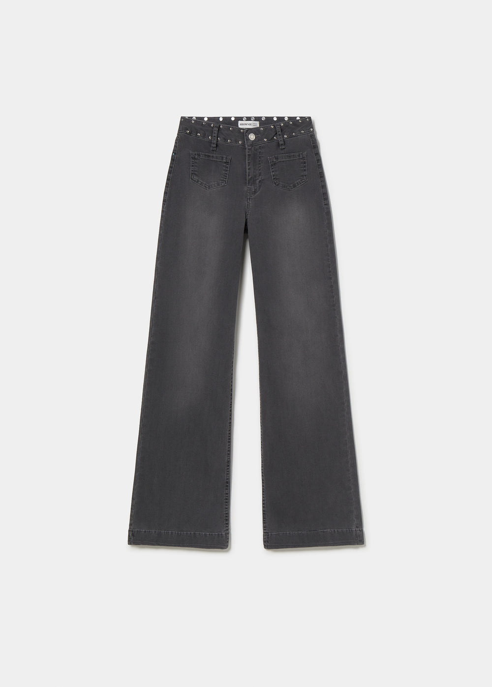Pantalón vaquero gris oscuro de corte culotte con brillo en la cintura