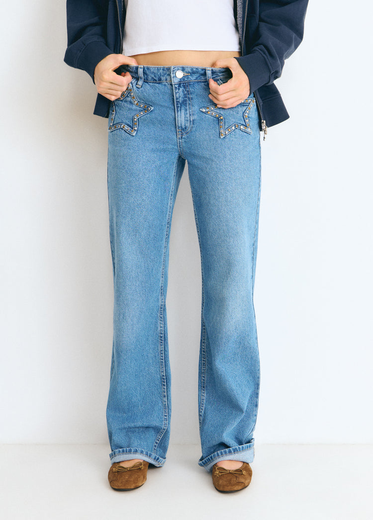 Star denim jeans with front pocket