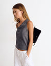Suede flap bag with beads