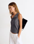 Suede flap bag with beads