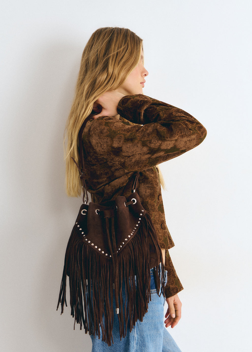 Fringed bucket bag
