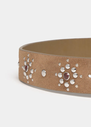 Brede riem met bloemvormige studs