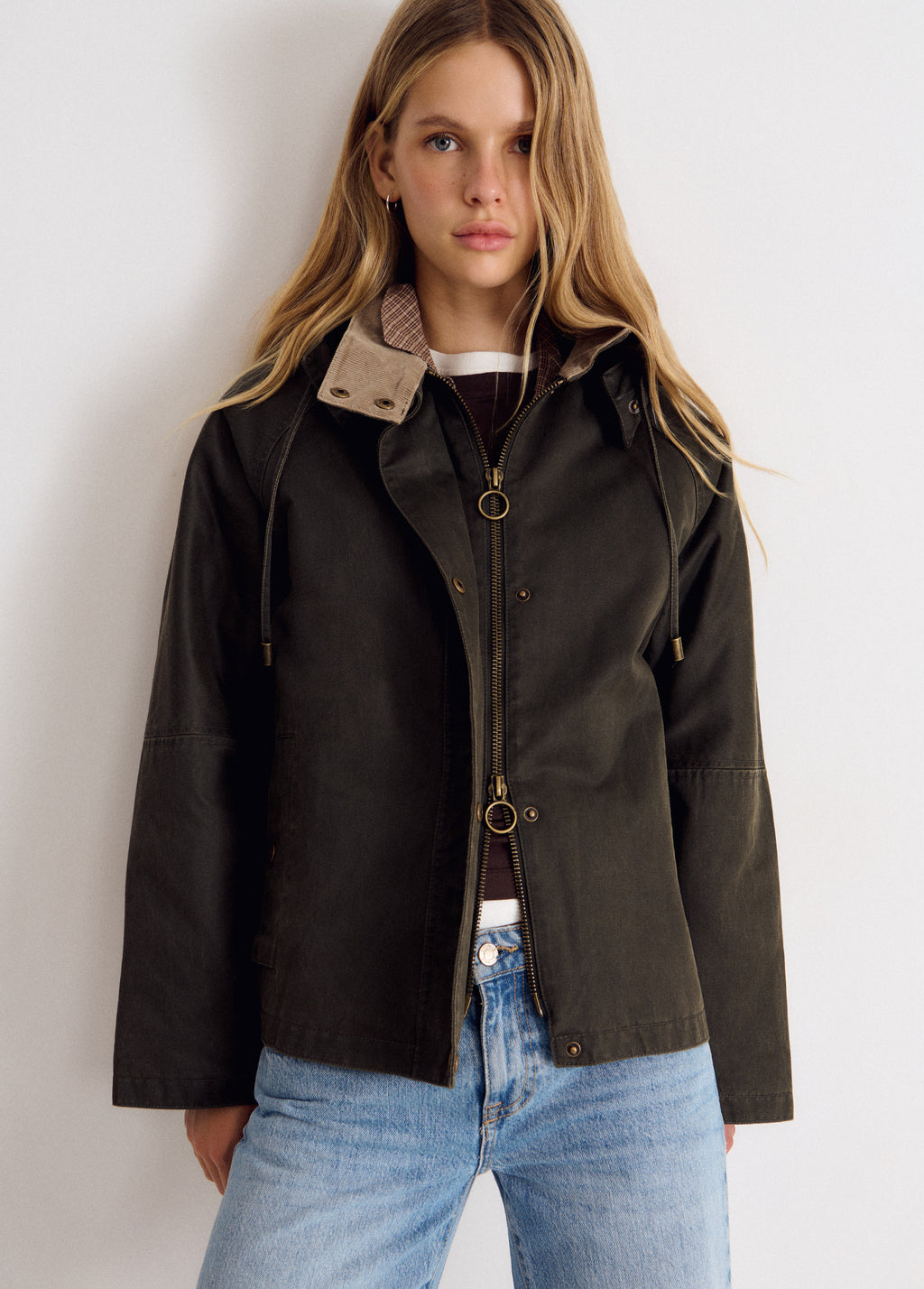 Waxed hooded jacket