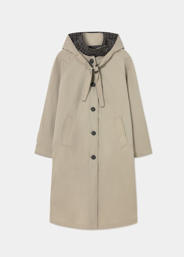 Langer Trenchcoat mit Kapuze