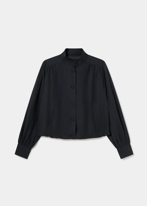 Gathered bomber jacket with buttons