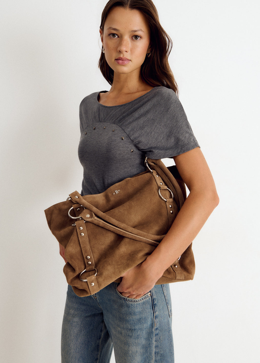 Shopper-Tasche aus Leder mit Ringen