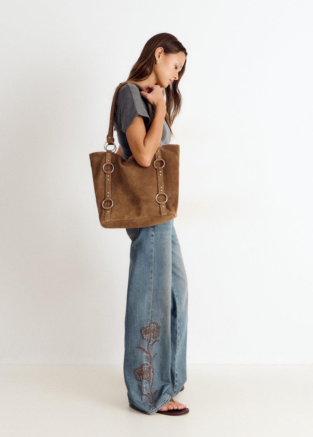 Shopper-Tasche aus Leder mit Ringen