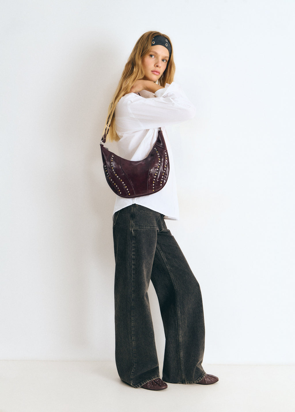 Mixed-stud shoulder bag