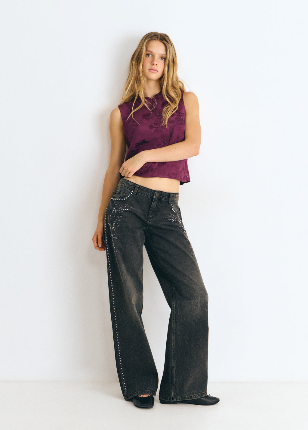 Jacquard knit button-up top