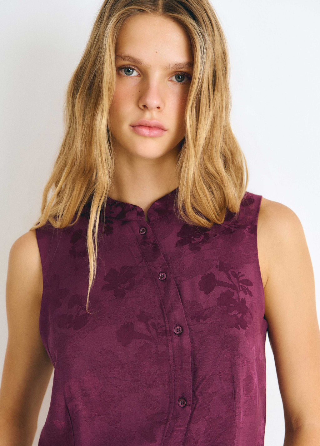 Jacquard knit button-up top