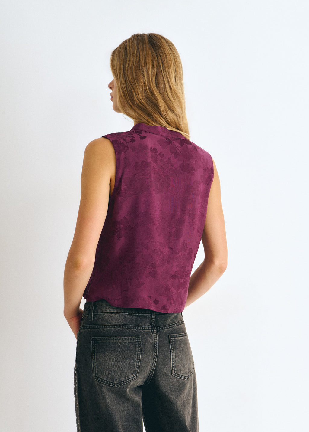 Jacquard knit button-up top