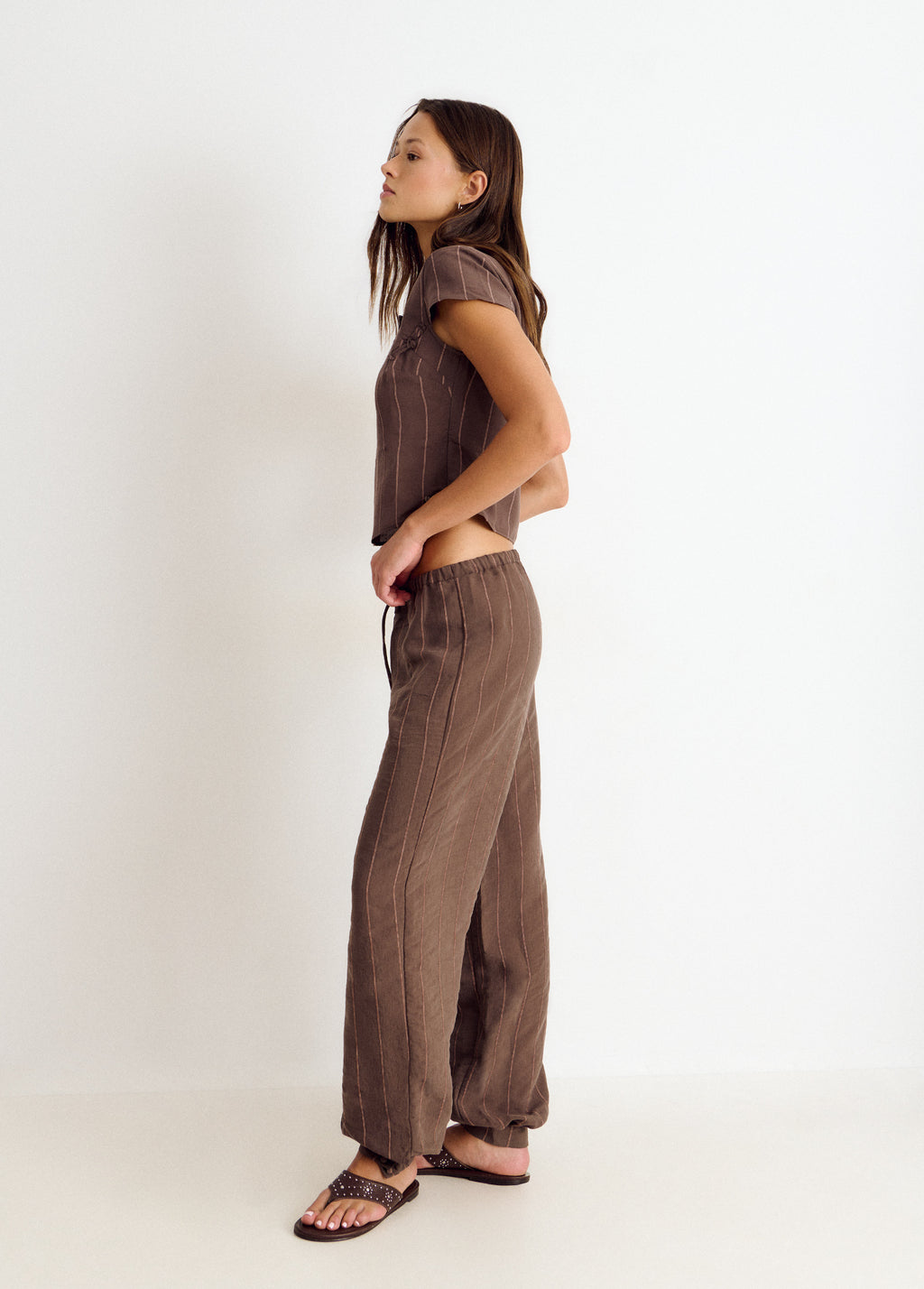 Pantalone lungo bombacho in tessuto a righe