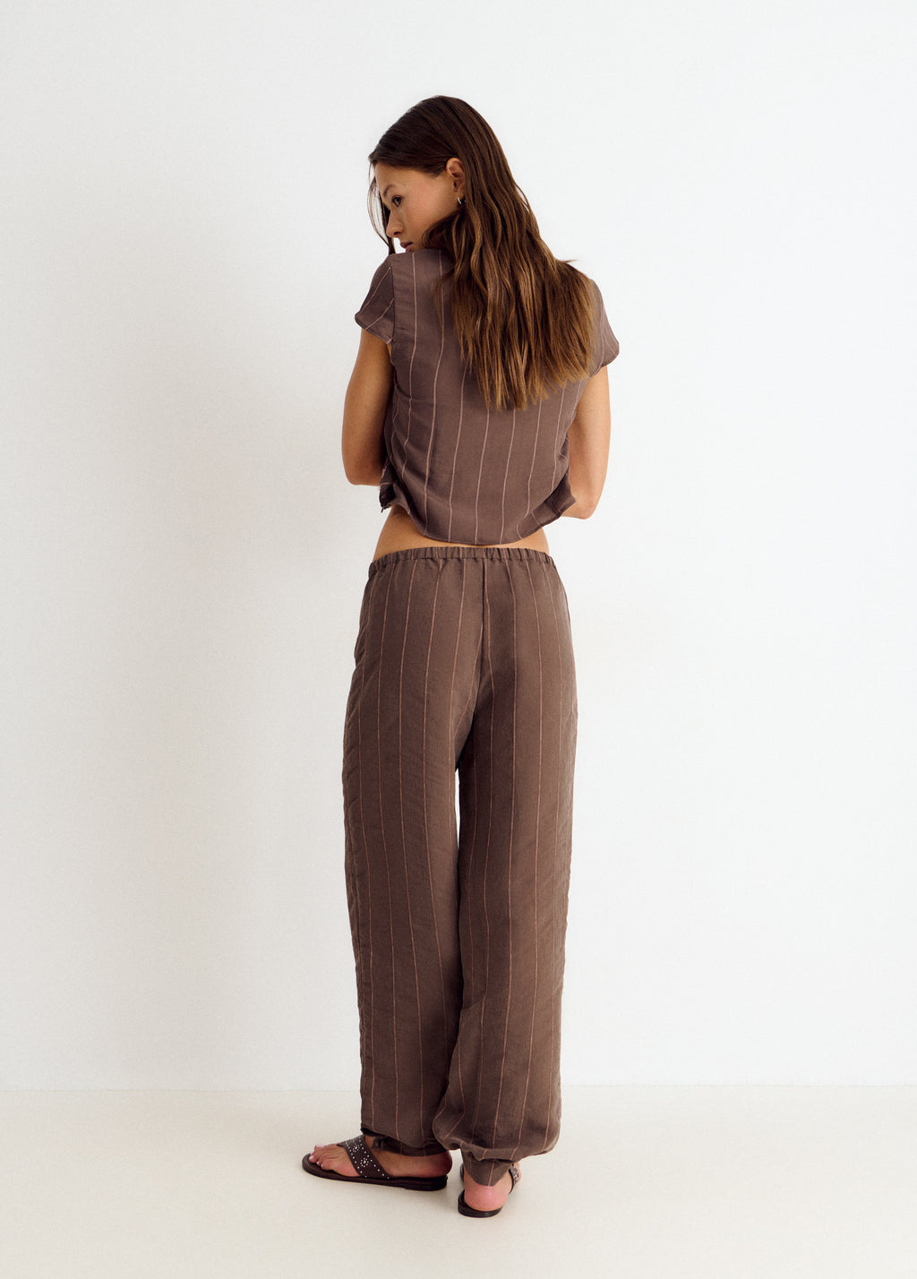 Pantalone lungo bombacho in tessuto a righe